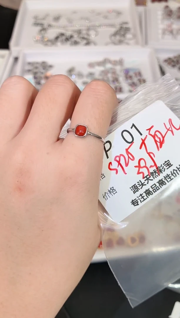 银S925镶嵌南红玛瑙戒指多样性发一P01