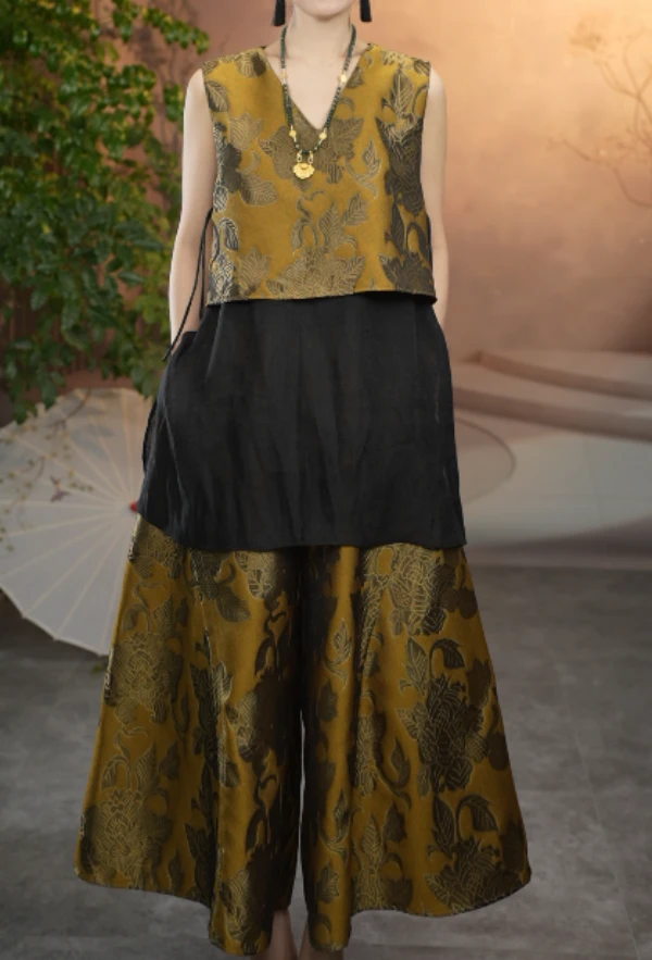 【焕夏墨晨】仲夏花园提花刺绣织锦马甲上衣