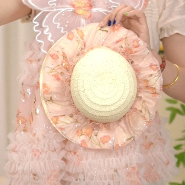 女童防晒帽子夏天春秋夏季儿童遮阳草帽宝宝洋气公主编织渔夫帽