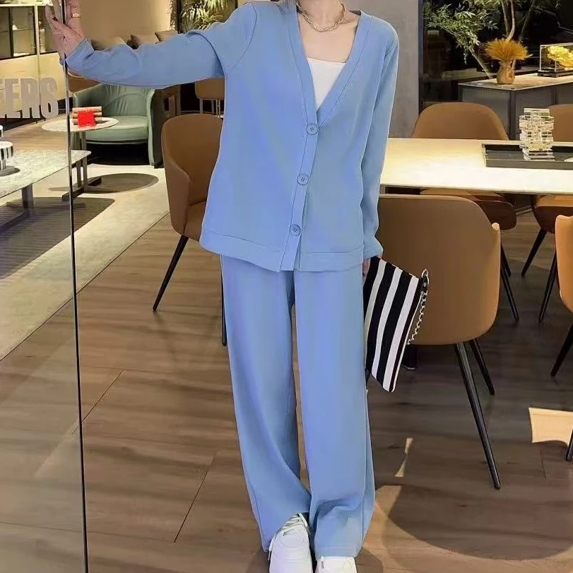 2025春季新款两件套时尚套装长袖休闲百搭纯色阔腿春秋简约宽松