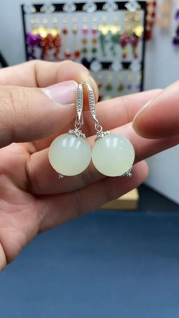 【闪购商品】和田玉耳饰银S925镶嵌尺寸16mmW1