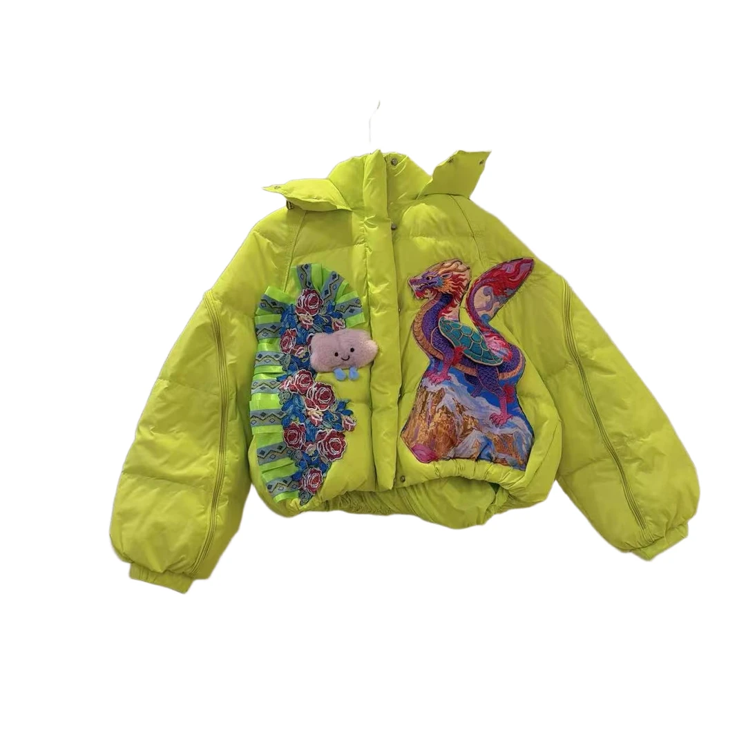 ATT潮牌女装2025冬欧洲站度假风甜美花卉拼接撞色拼接重工外套