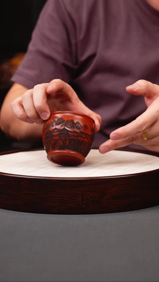 茶壶紫砂红皮龙山水主人杯