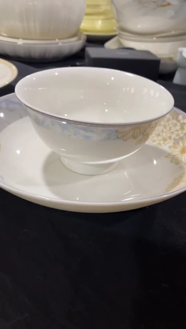 瓷4个米饭碗4个8寸深盘