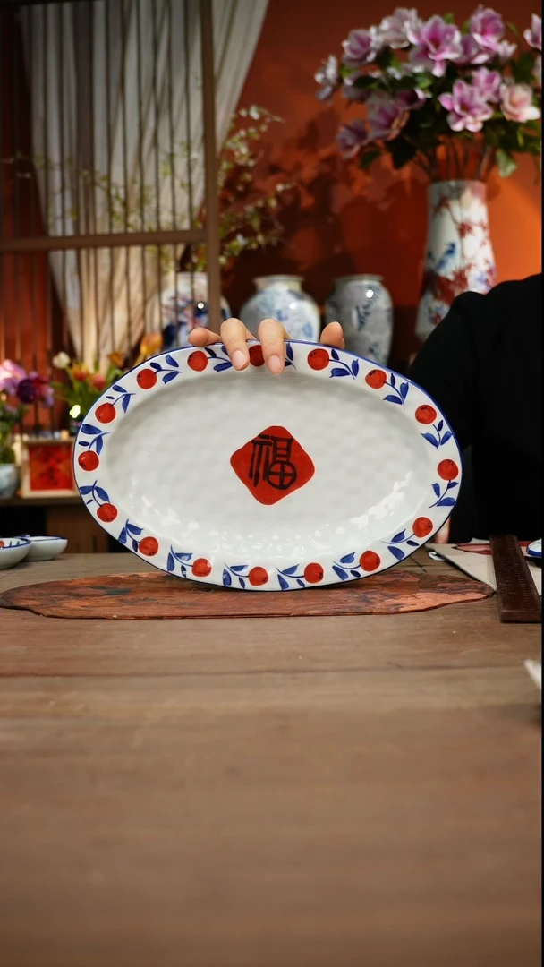 当代高温釉下彩手绘陶瓷餐具