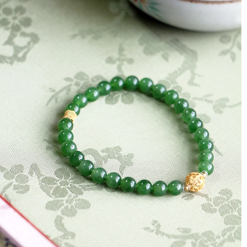 和田玉正阳绿6mm单圈手串百搭玉手串