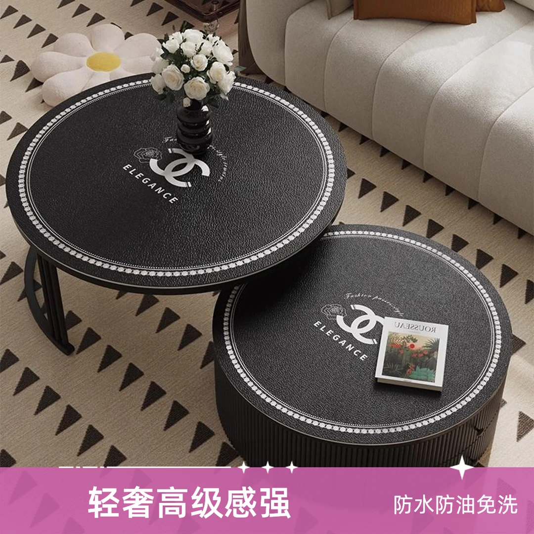 圆形桌垫可擦茶几桌布高级感轻奢家用皮革垫子防水防油免洗餐桌垫