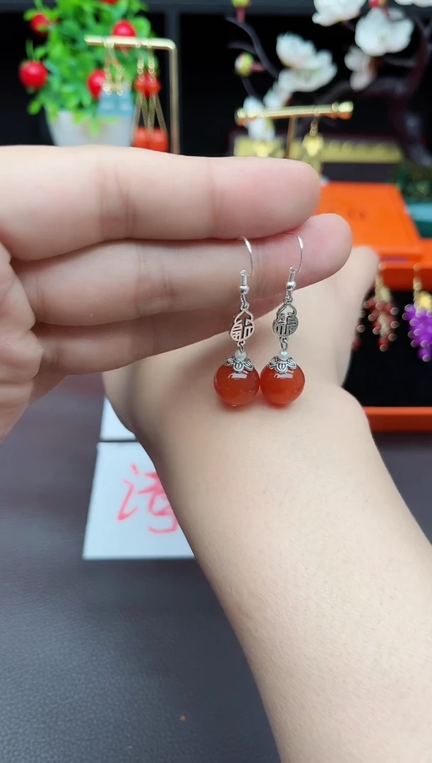 玛瑙/玉髓耳饰银S925镶嵌230000