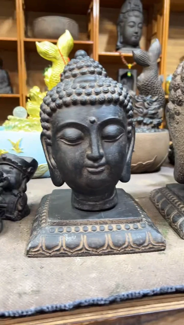 陶土小佛首+莲花底座