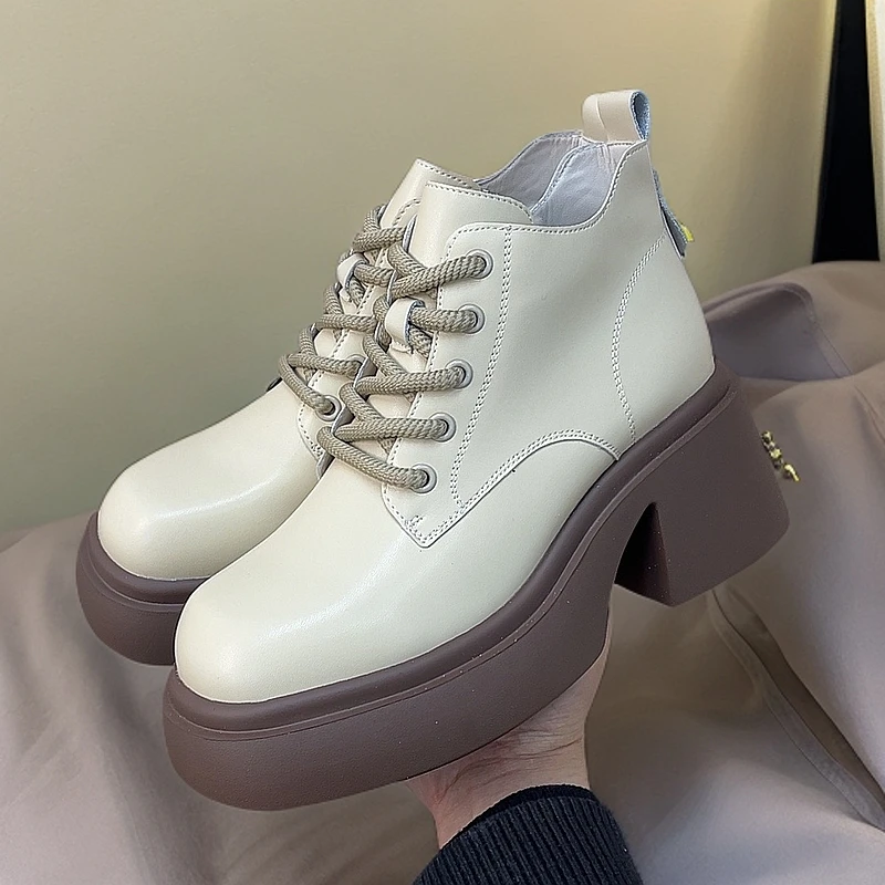 新款2024秋冬新款短靴加绒加厚侧拉链百搭时尚防滑女鞋粗跟英伦风