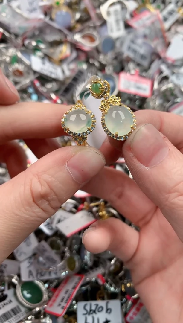 银S925镶嵌戒指翡翠666---6