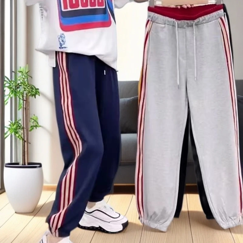 8508韩版运动裤条纹显瘦束脚哈伦裤卫裤