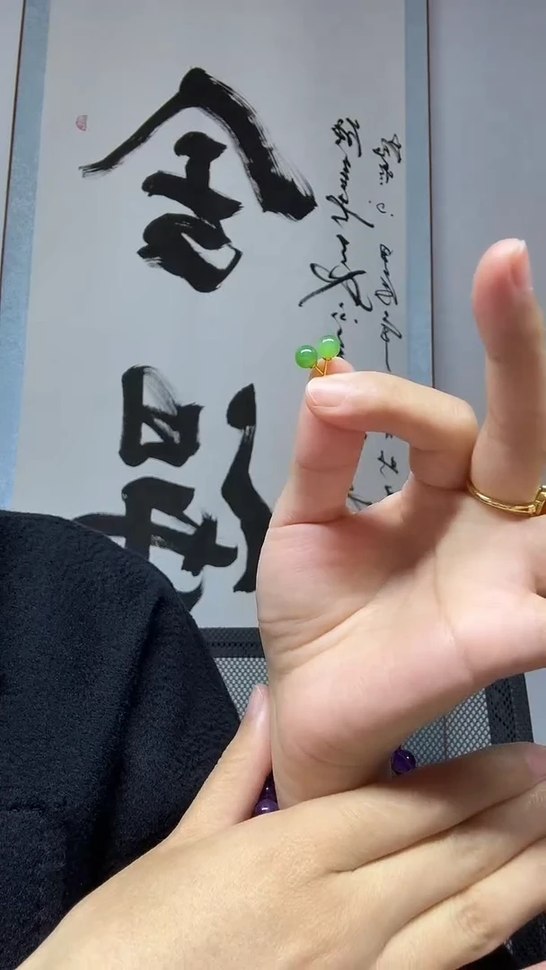 银S925镶嵌和田玉（碧玉）耳钉卡6