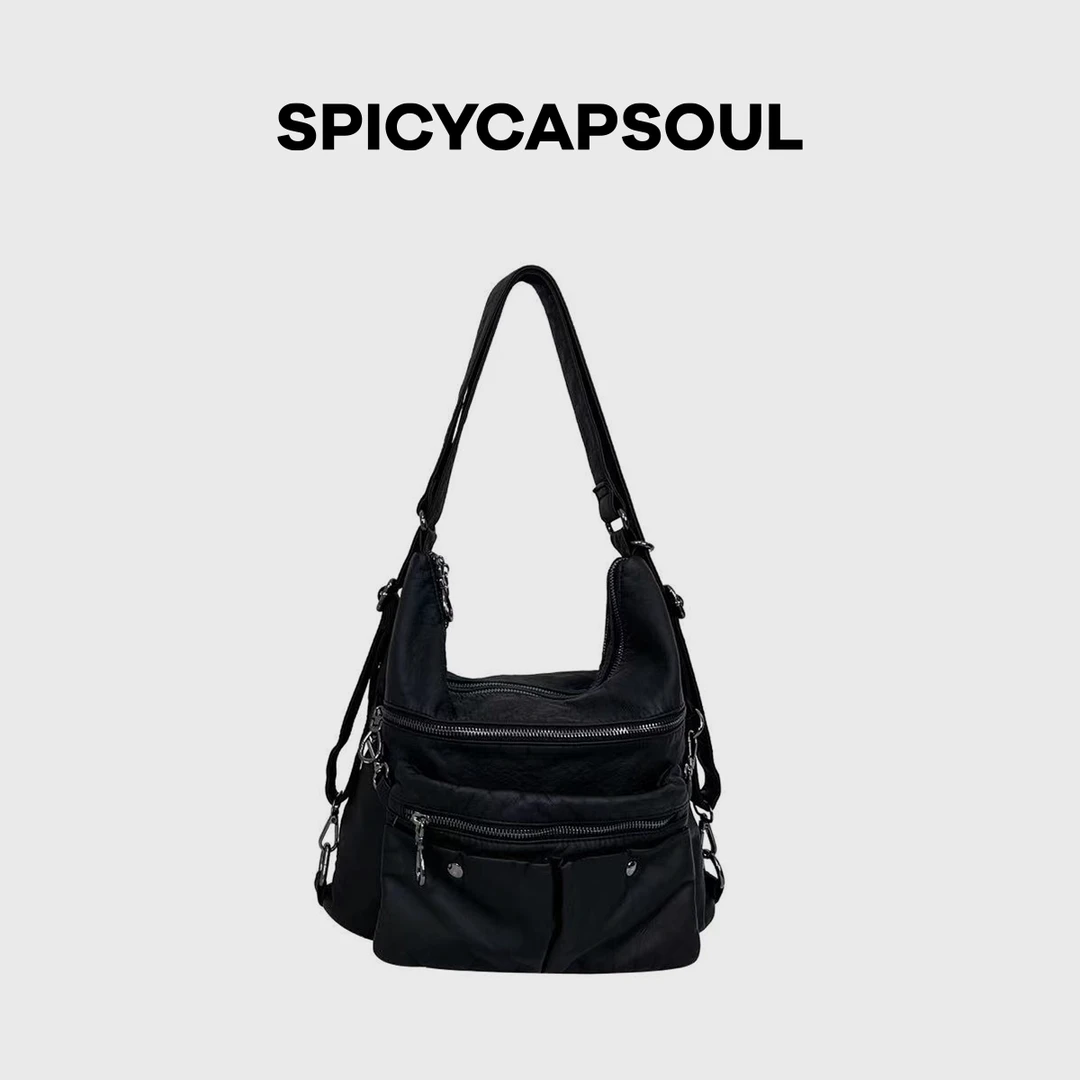 【千禧辣妹】Y2K古法鞣制水洗皮潮牌托特包子母包斜挎双肩包单肩包