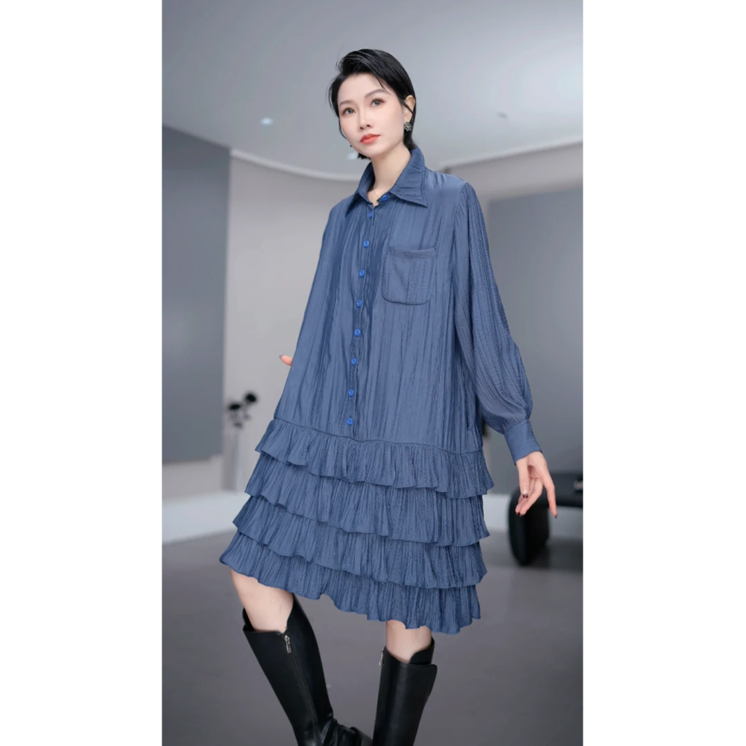 鑫鑫2025秋季新款桑蚕丝小众炸街高级感女装荷叶边连衣裙33780