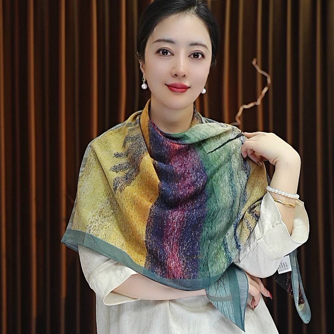 【赶海】110*110天丝棉大方巾围巾女士丝巾百搭春秋款复古风