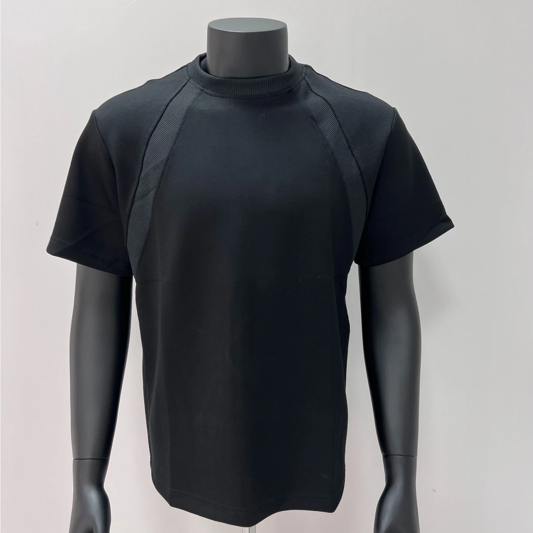 新款重磅拼接短袖T恤男款夏季硬挺垫肩半袖打底宽松休闲上衣280g