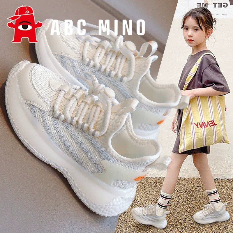 ABC MINO儿童运动鞋夏季新款单网透气女童鞋子轻便防滑飞织跑步鞋
