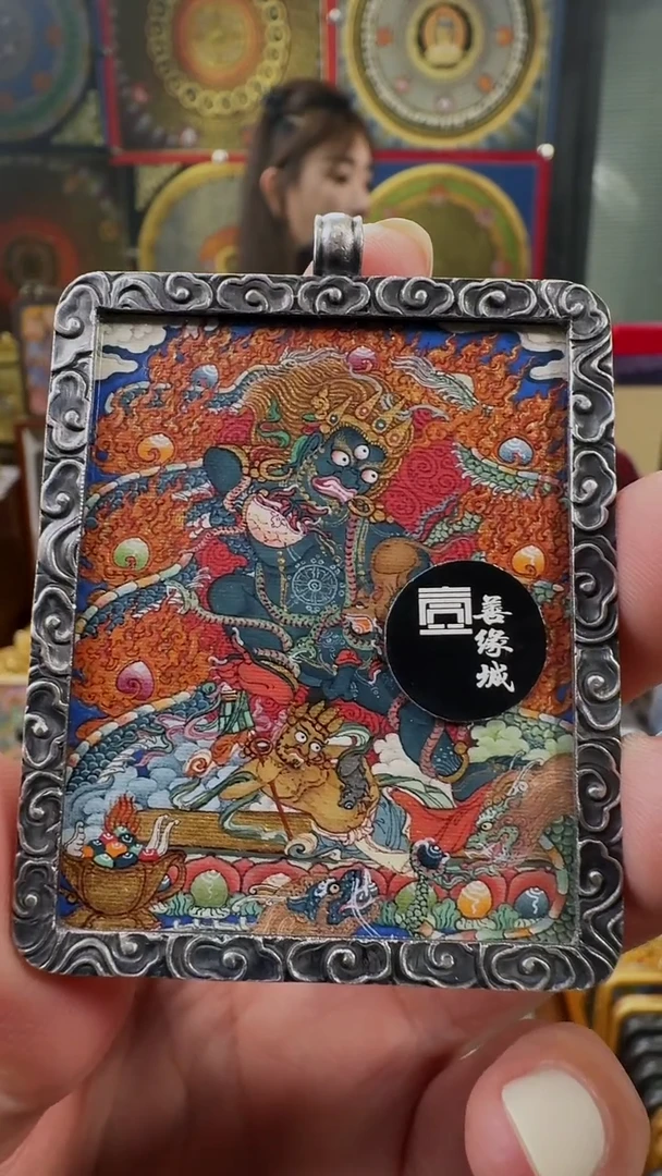 吊坠壹善缘城手绘唐卡黑C