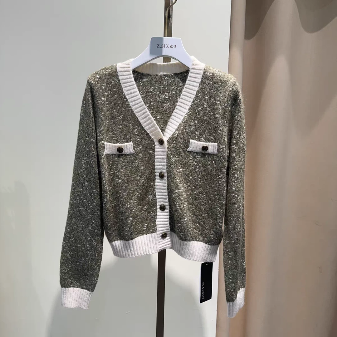 麦寻ZKSHQ006秋季新款时尚百搭小香风针织开衫毛衣拼色甜美韩系