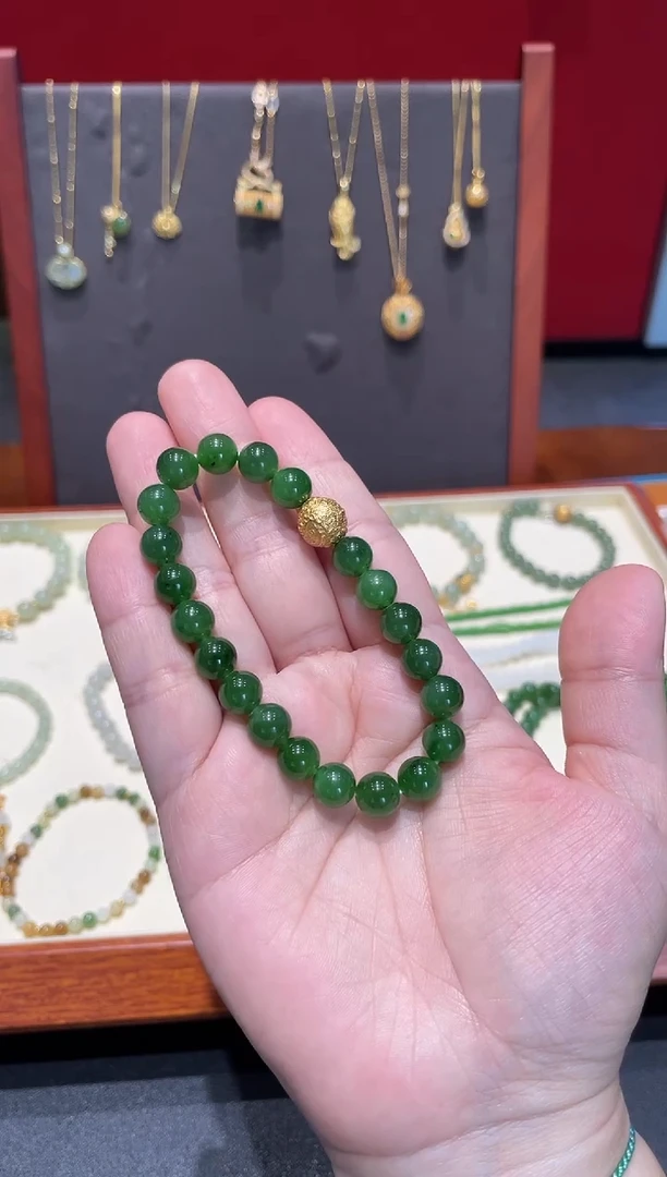 手链银S925镀金镶嵌和田玉（碧玉）手串