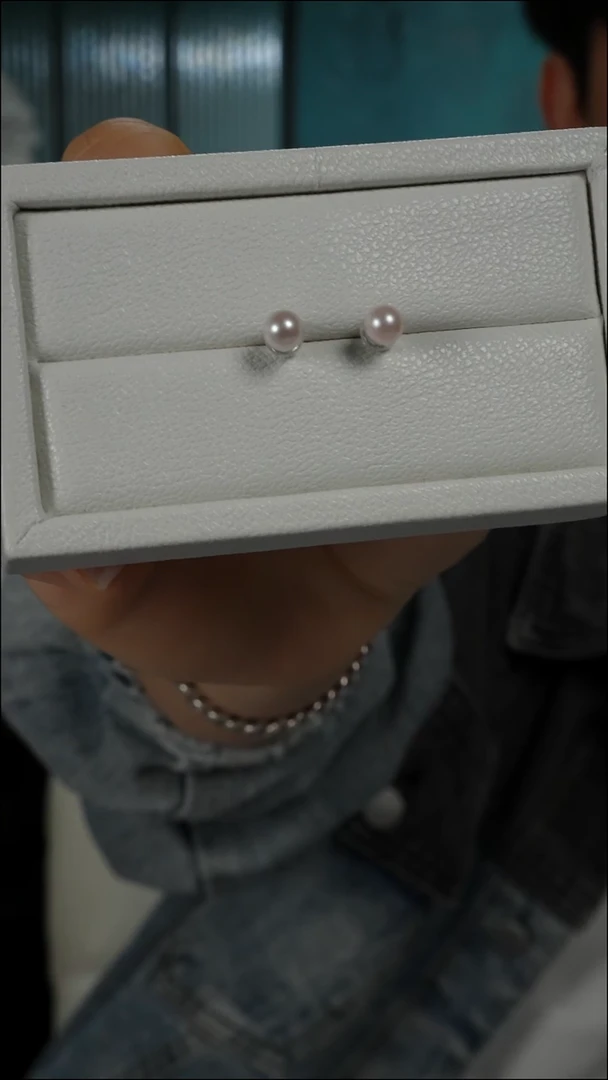 银S925镶嵌耳钉海水珍珠AK素钉5.5-6mm