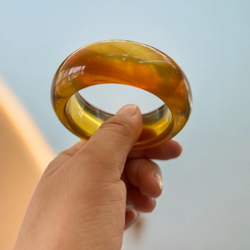 缅甸琥珀金棕54圈口宽条轮胎手镯，宽25毫米厚10.6毫米