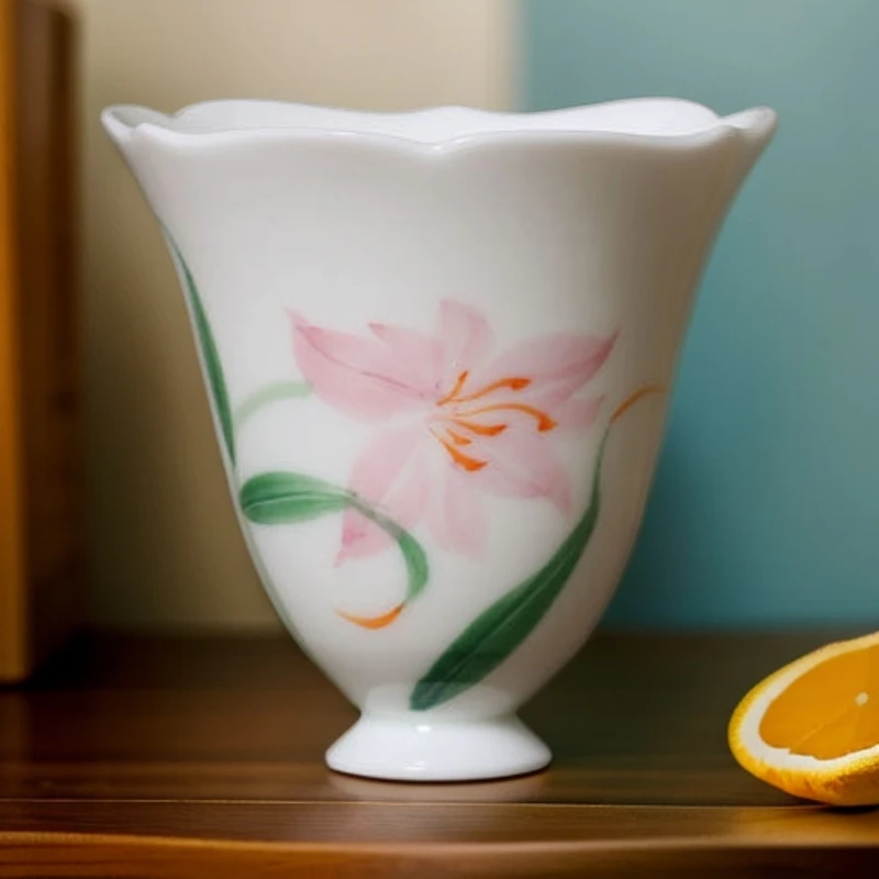 052104手绘釉下彩百合花品茗杯
