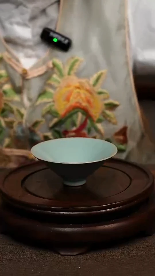 瓷片仿古天青全手斗笠杯70ml 微瑕 不带礼盒