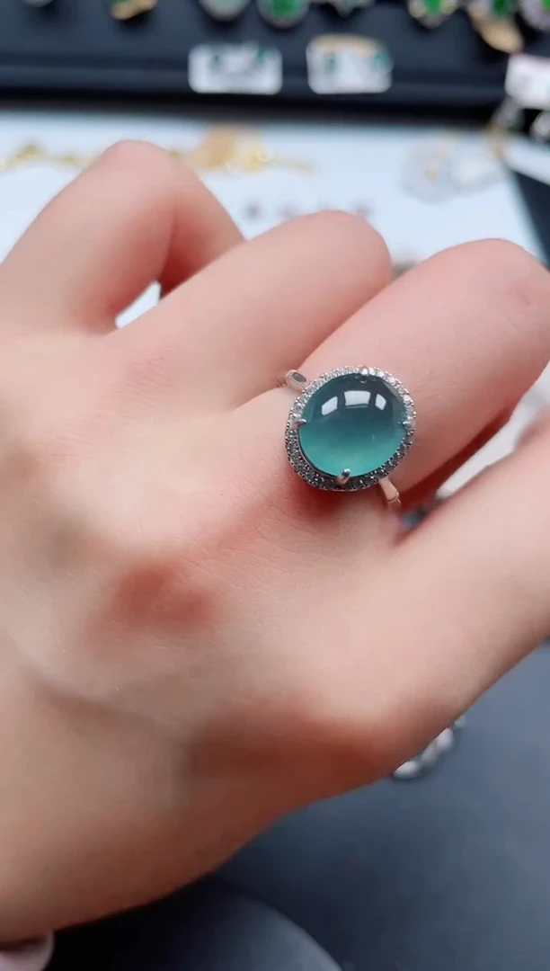 翡翠戒指银S925镶嵌432423