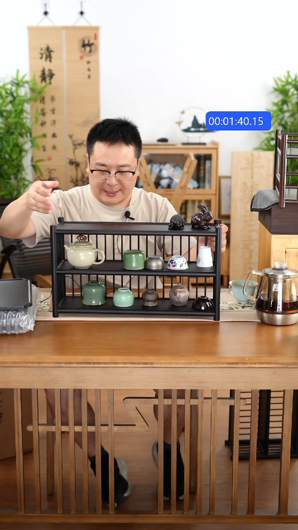 竹纯楠竹三层围栏50茶杯架