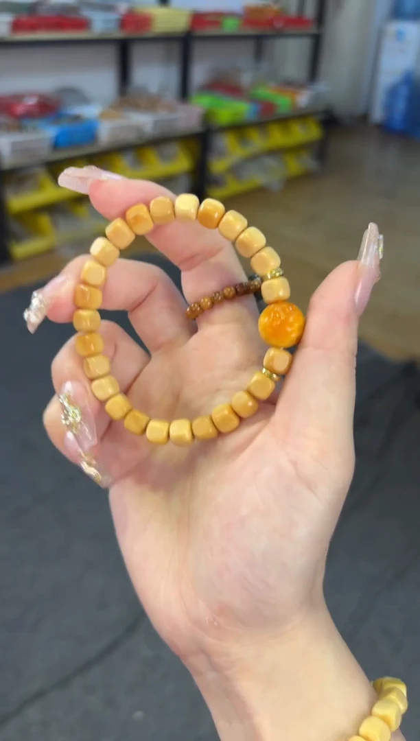 【闪购商品】石英质玉（黄龙玉）手链未镶嵌 8mm龙脊六方黄龙玉