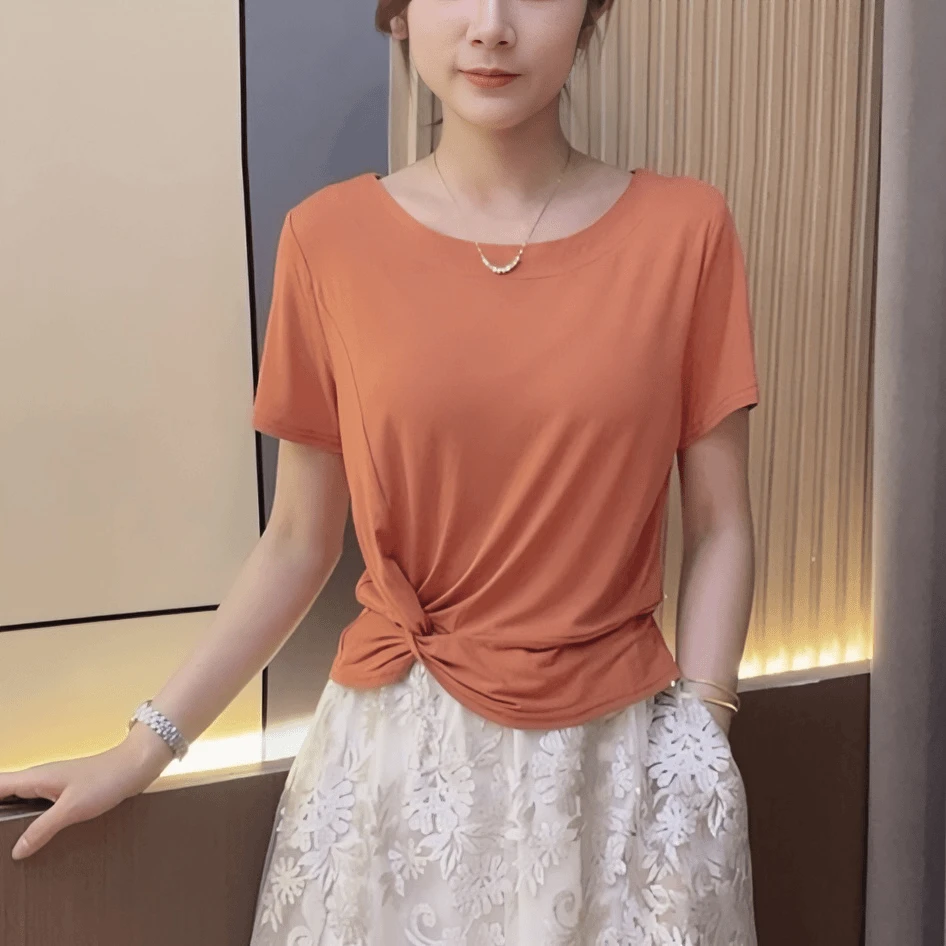 2025夏季新款纯色短袖时尚显瘦百搭夏季洋气简约圆领女士T恤小衫