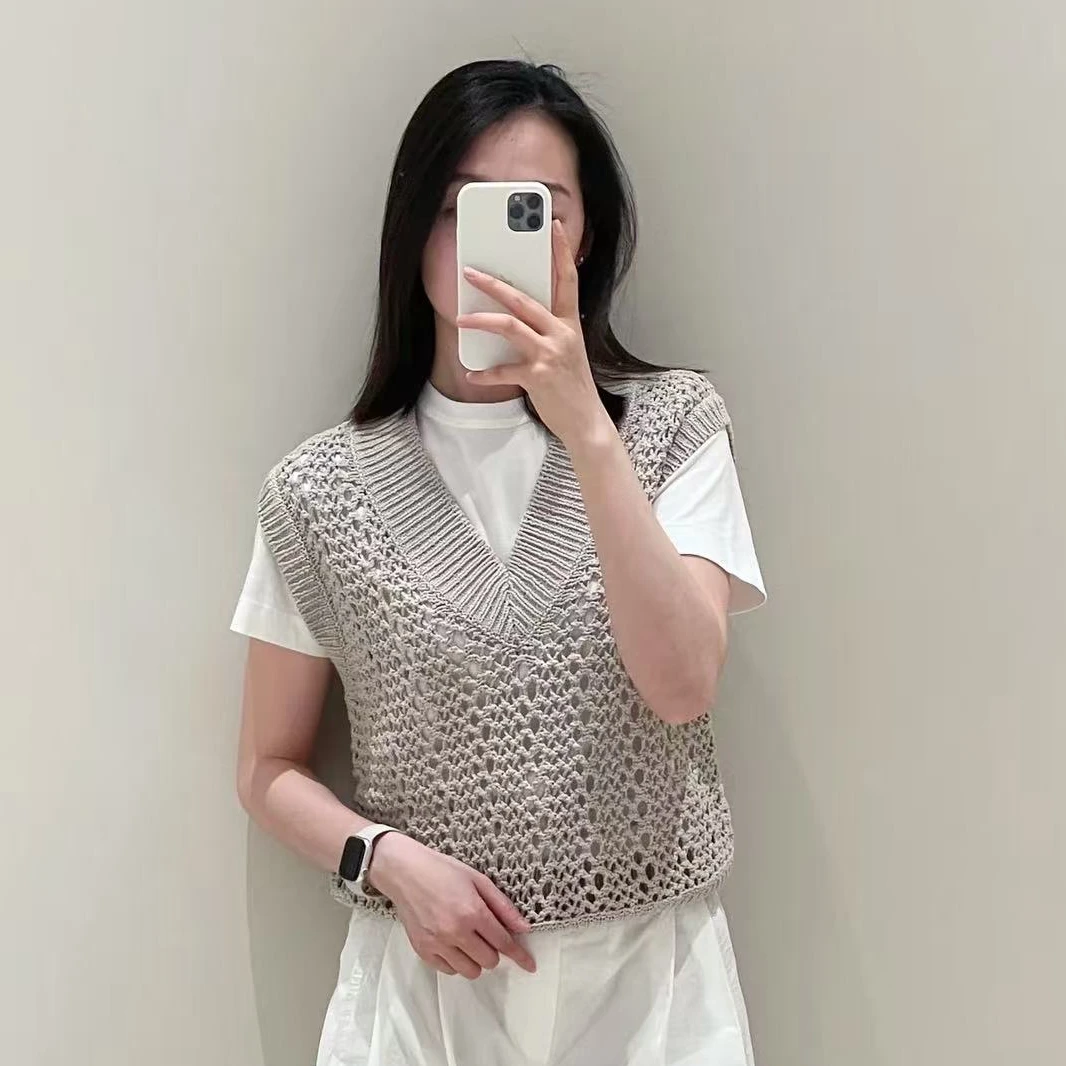 未使用 Brunello Cucinelli/布鲁内洛·库奇内利 网洞无袖针织毛衣