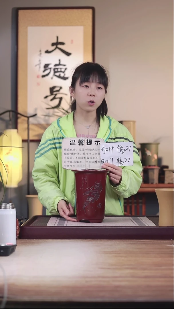 紫砂花盆瑕疵胭脂红刻芭蕉笼香款一只无托盘