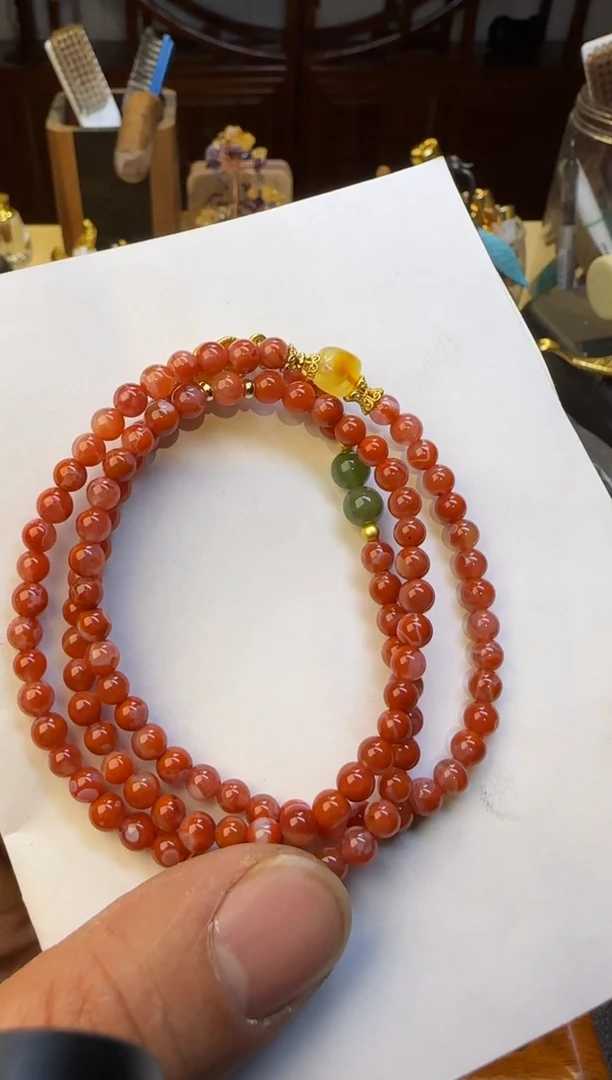 【闪购商品】南红玛瑙手链未镶嵌多圈满肉柿子红5mm