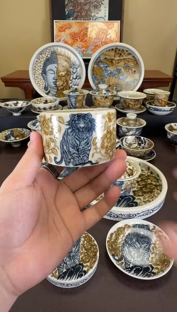 二号釉老虎纹扳指杯
