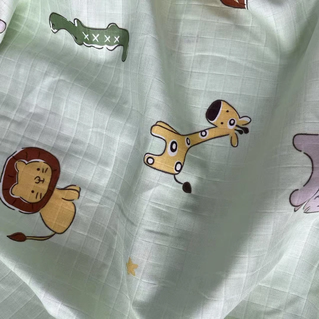 【绒兰】门幅1.6米 全棉双层纱面料 95号  绿底动物园