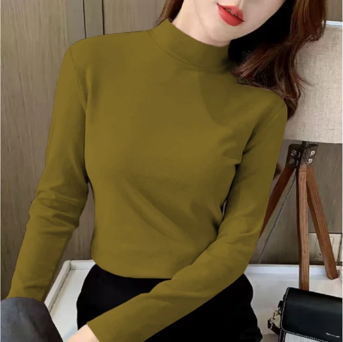 秋冬季德绒保暖时尚长袖t恤上衣2025半高领宽松打底衫