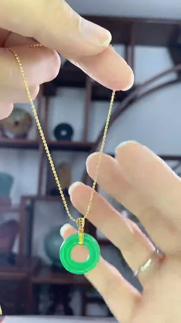 翡翠未镶嵌吊坠(赠链)X13阳绿甜甜圈·