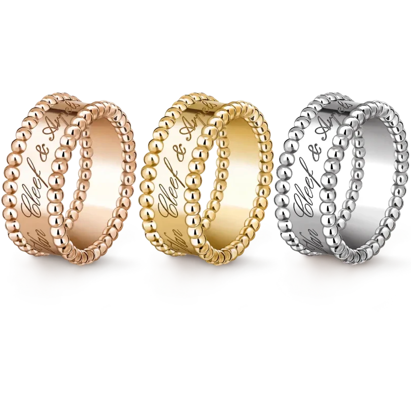 99新 梵克雅宝 VCA  Perlée系列 经典款 玫瑰金色宽版签名款戒指