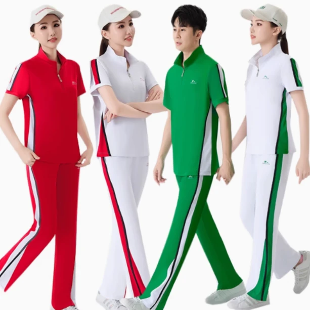 晋冠2977健走运动服套装新款佳木斯广场舞晨跑步服短袖长裤夏薄款