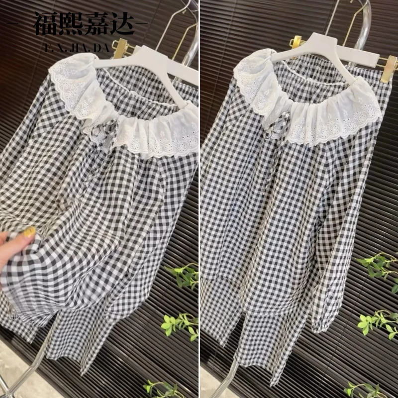 网红甜美睡衣女春秋季新款蕾丝边洋气ins宽松长袖休闲家居服套装