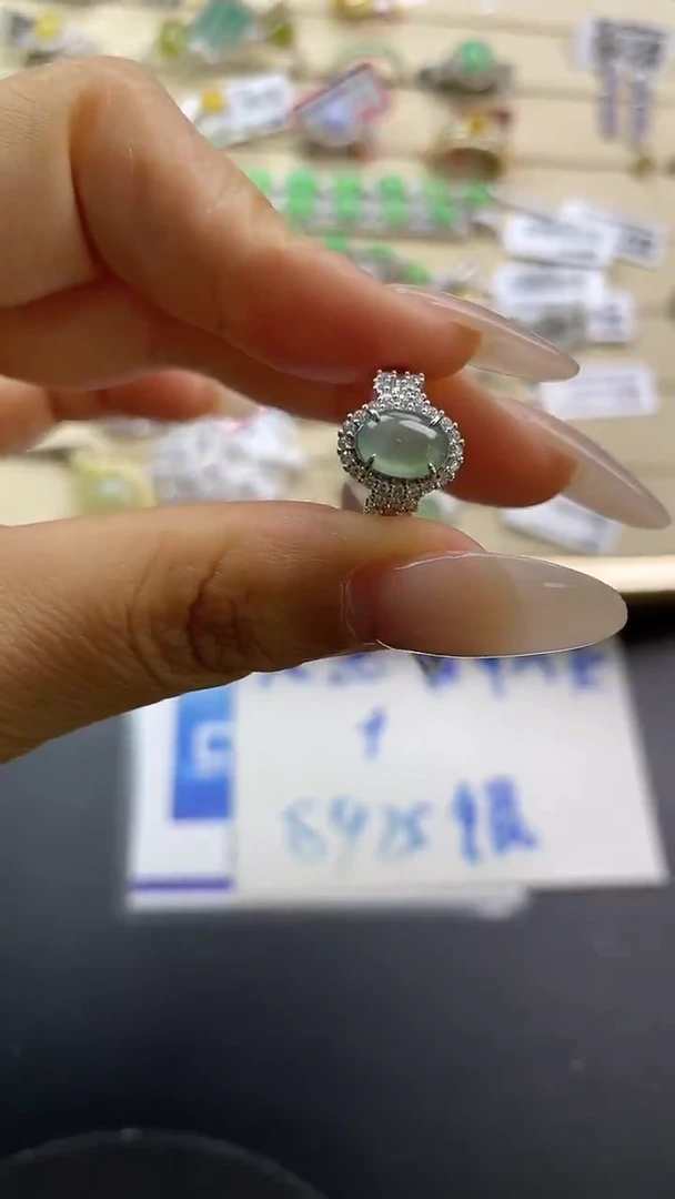 银S925镶嵌戒指翡翠翡翠 蛋面 银S925镶嵌