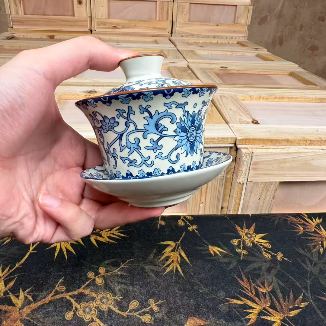 SD-满花缠枝莲汝窑盖碗G   4015