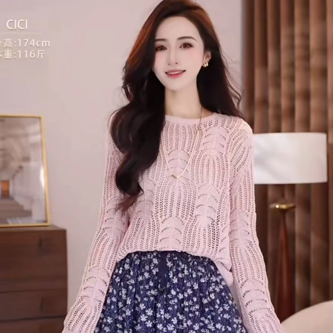 AMASS/阿玛施春夏新款圆领百搭休闲慵懒上衣长袖针织衫5399713