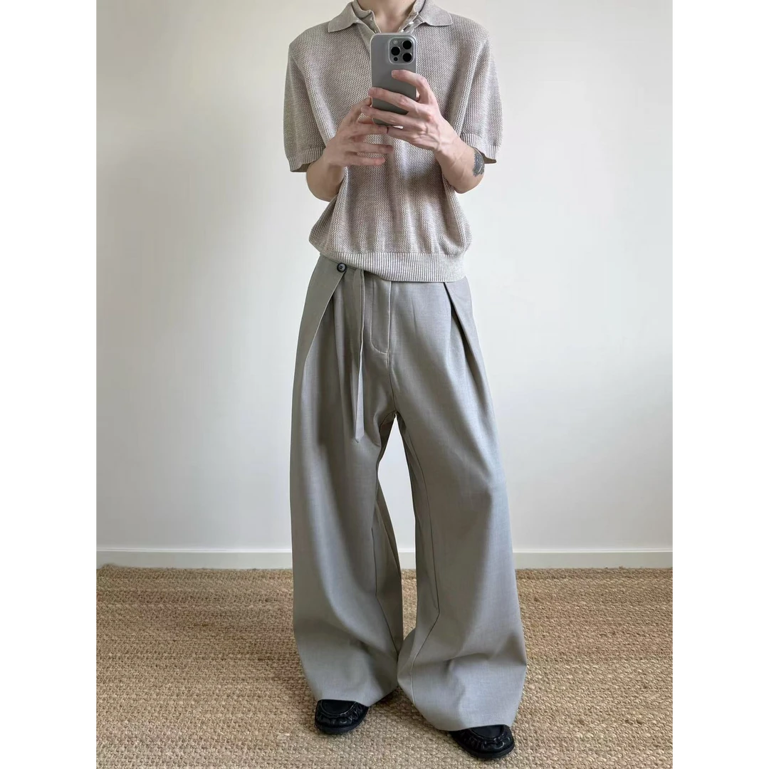 CHAOM老钱风cleanfit双褶自带腰带西裤休闲裤男女A字阔腿裤C917