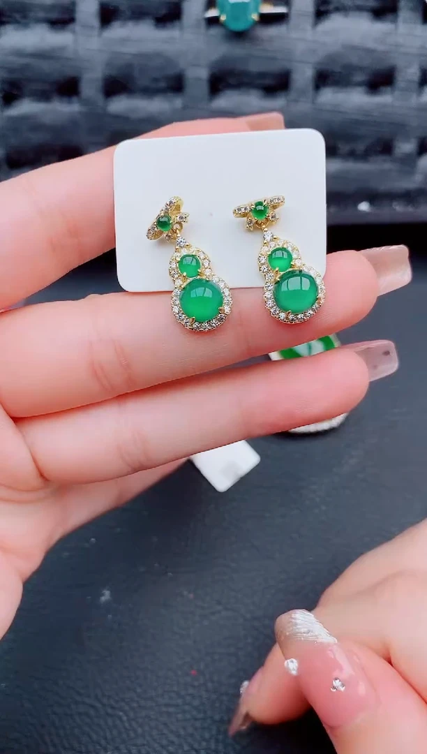 翡翠银S925镶嵌耳饰天然a货翡翠671