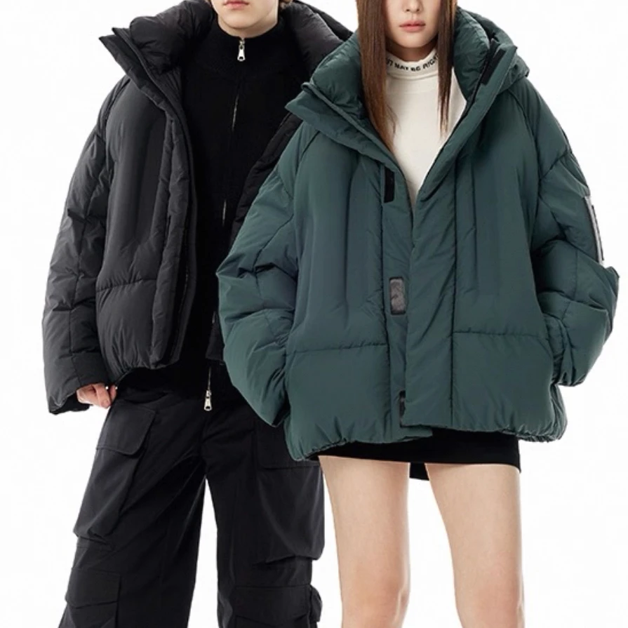 潮牌短款羽绒服男女同款冬季加厚休闲宽松连帽羽绒外套冬24006
