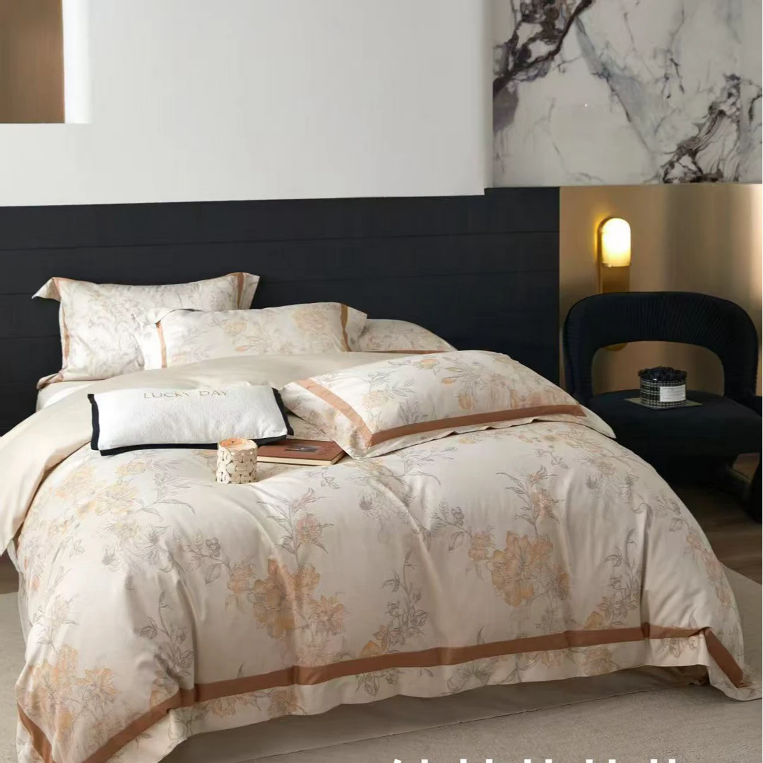 【直小妹】系列-全棉100支贡缎色织提花工艺款高端四件套床上宾馆